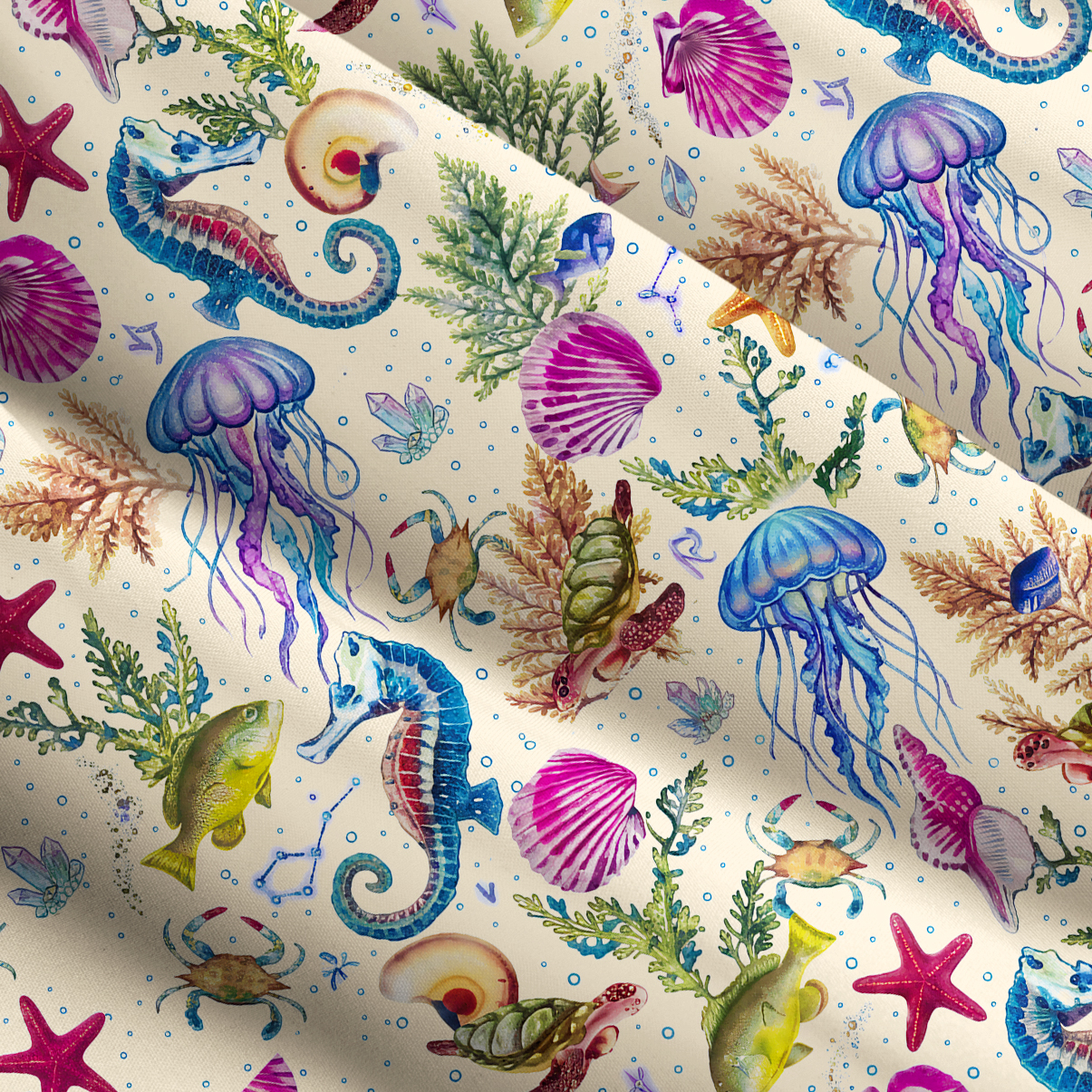 Purplehecate Seahorse & Jellyfish Paradise Wide Straps Maxi Dress