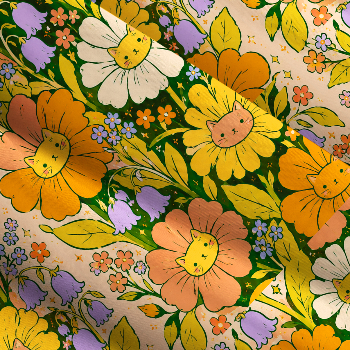 Purplehecate Sunflower Cat Face Flower Field Wide Straps Maxi Dress