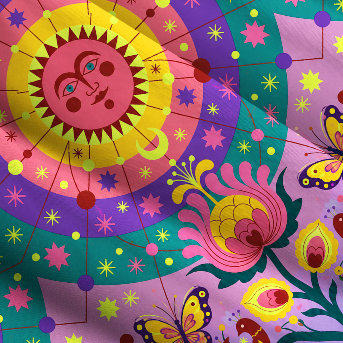 Purplehecate Psychedelic Sunshine Garden Wide Straps Maxi Dress