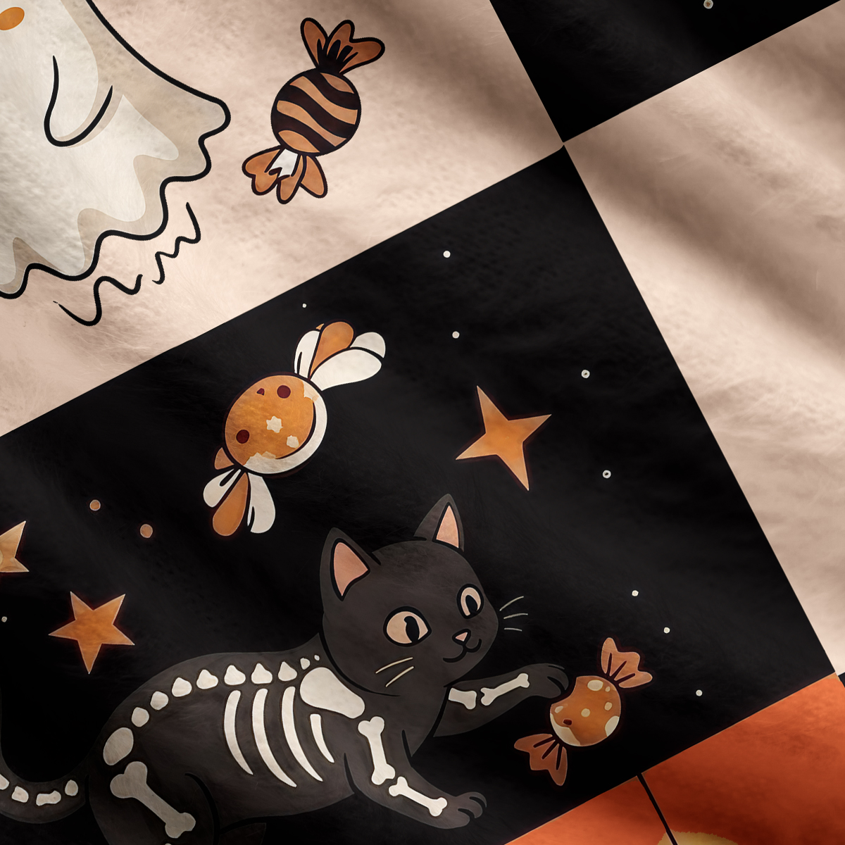 Purplehecate Ghost & Pumpkin Wonderland Patchwork Ugly Cardigan Sweaters
