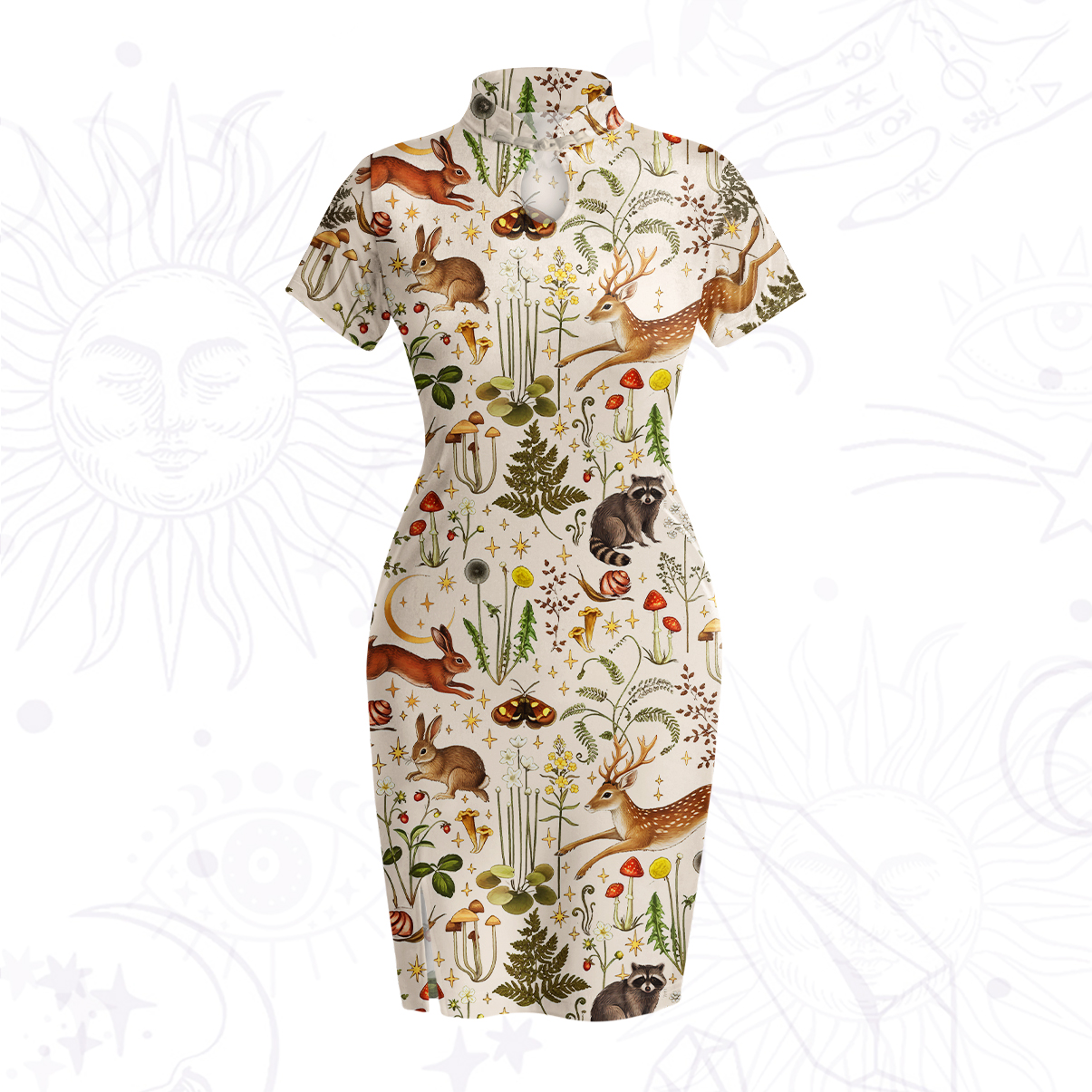 Purplehecate Enchanted Forest Animals Velvet Bodycon Dress