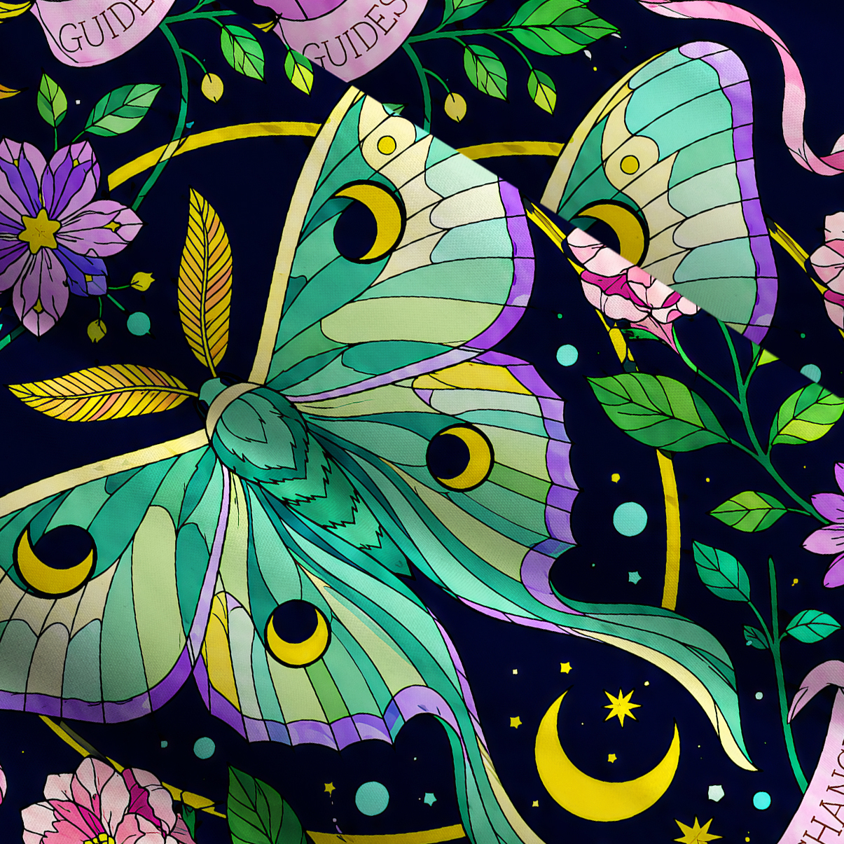 Purplehecate Floral Moths Moonlit Wide Straps Maxi Dress