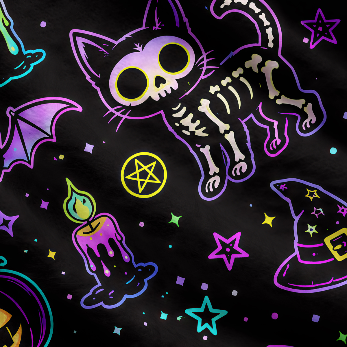 Purplehecate Neon Halloween Skeleton Cat Ugly Cardigan Sweaters