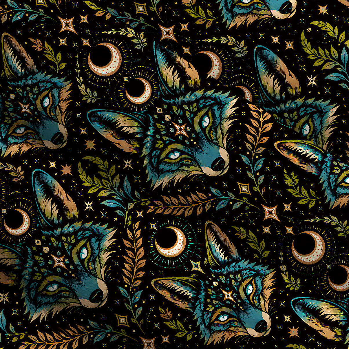 Purplehecate Lunar Forest Spirit Wolf Wide Straps Maxi Dress