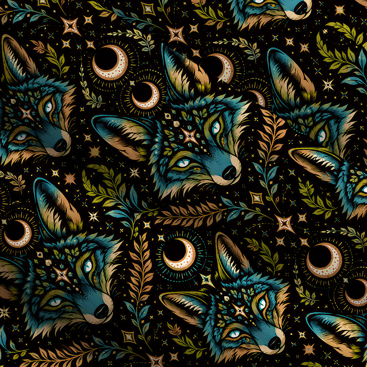 Purplehecate Lunar Forest Spirit Wolf Wide Straps Maxi Dress