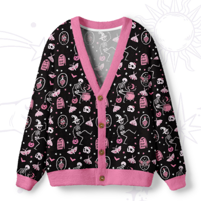 Purplehecate Skeleton Graveyard Night Ugly Cardigan Sweaters