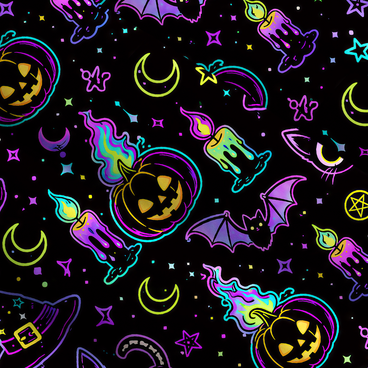 Purplehecate Neon Halloween Skeleton Cat Wide Straps Maxi Dress