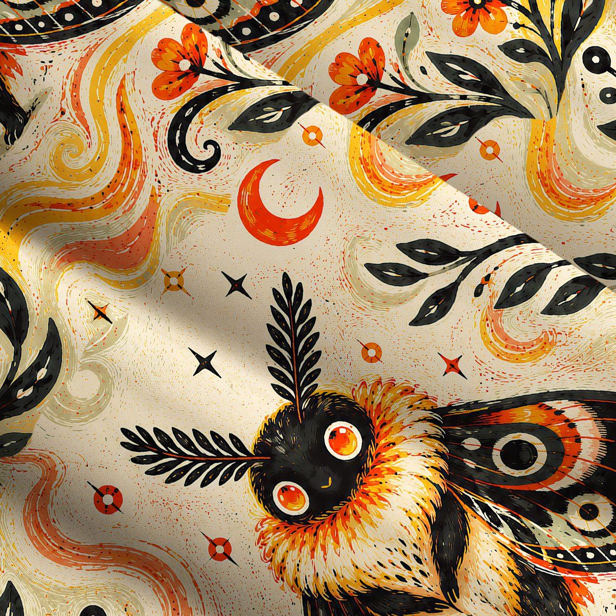 Purplehecate Autumn Moon Moth Guardian Graphic Wide Straps Maxi Dress