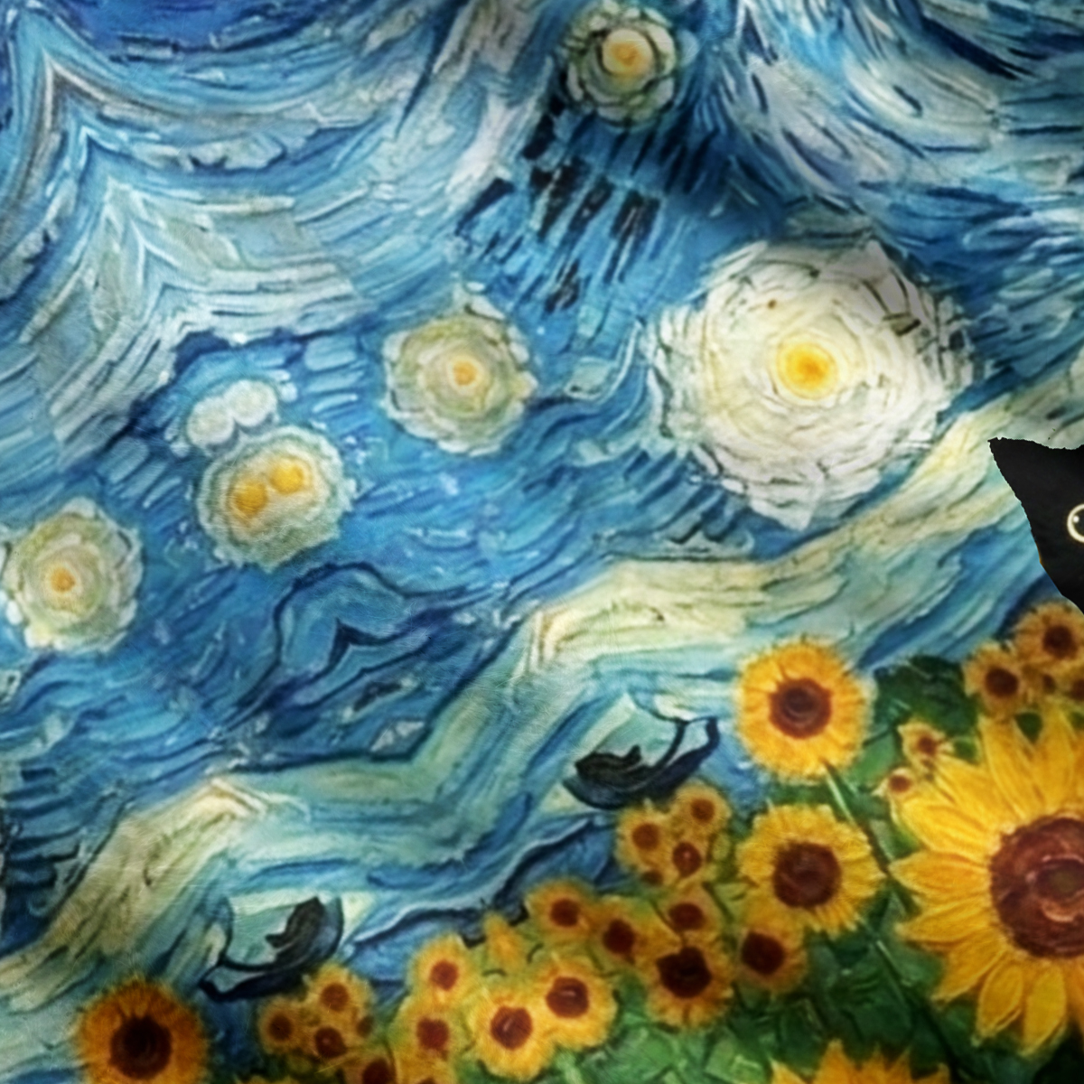 Purplehecate Starry Night Sunflower Black Cat Ugly Cardigan Sweaters