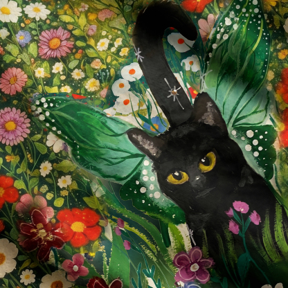 Purplehecate Magic Blooming Forest Black Cat Ugly Cardigan Sweaters