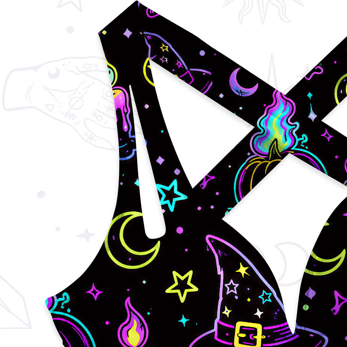 Purplehecate Neon Halloween Skeleton Cat One-Piece Swimsuit