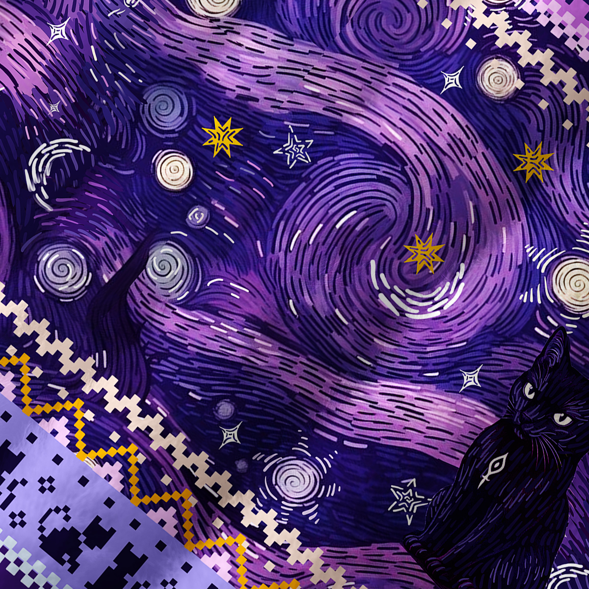 Purplehecate Mystic Cat Beneath the Cosmic Veil Fuzzy Crewneck Sweater