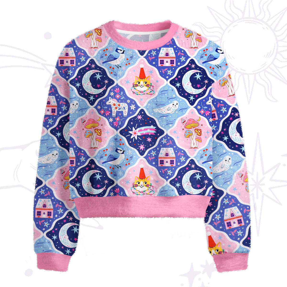 Purplehecate Dreamy Moonlight Fairy Tale Fuzzy Crewneck Sweater