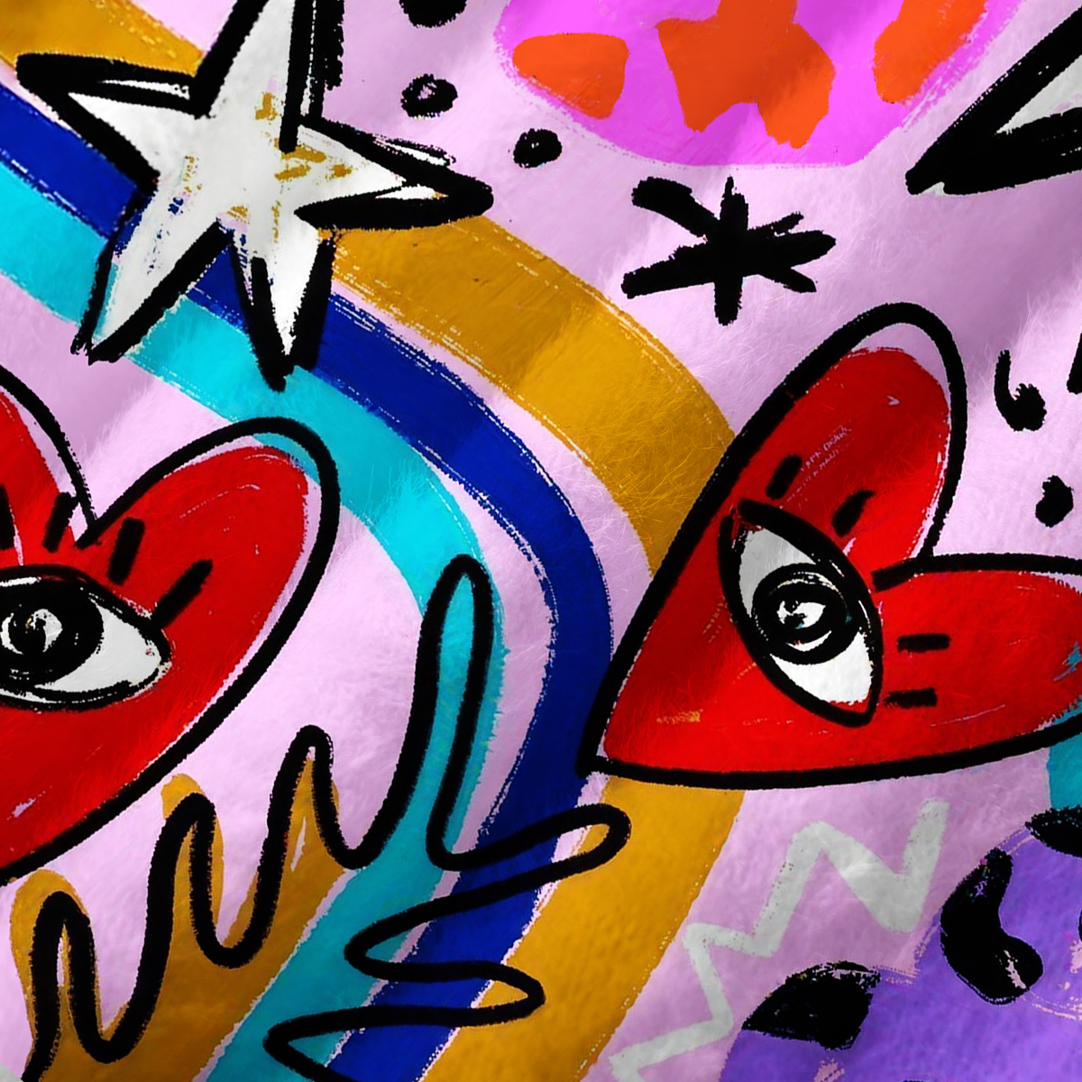 Purplehecate Cosmic Love Eyes Graffiti Fuzzy Crewneck Sweater