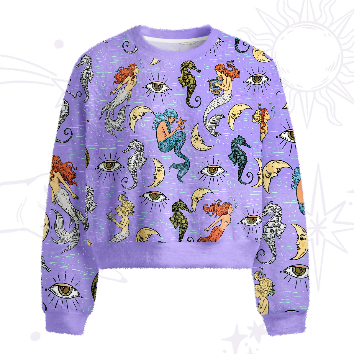 Purplehecate Mermaid Magic Fuzzy Crewneck Sweater