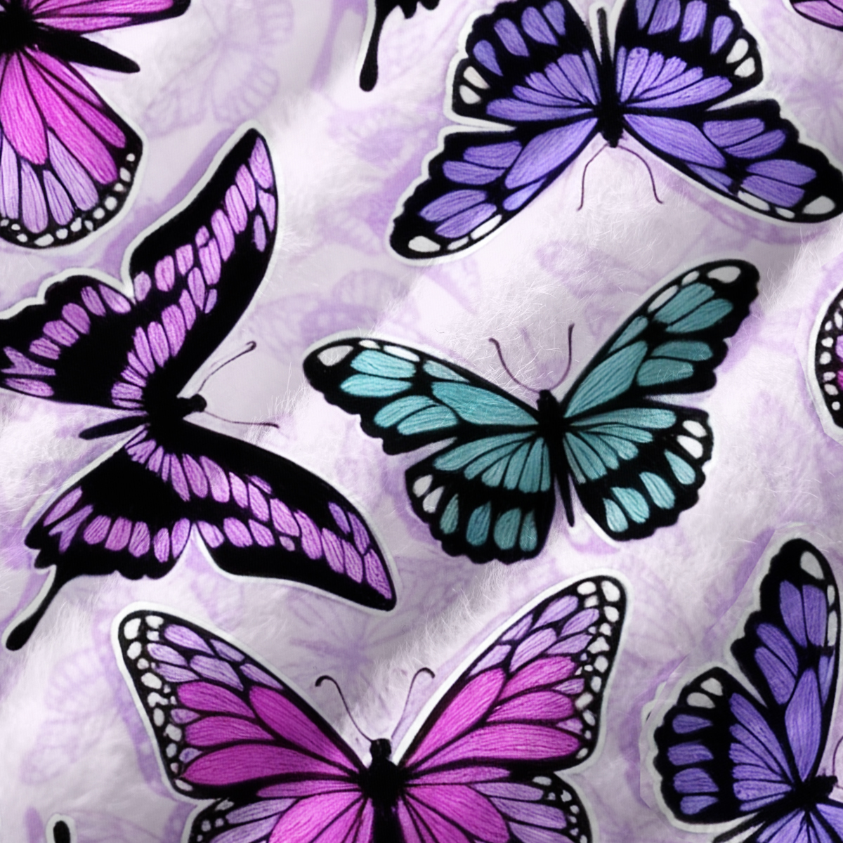 Purplehecate Whimsical Butterfly Fuzzy Crewneck Sweater