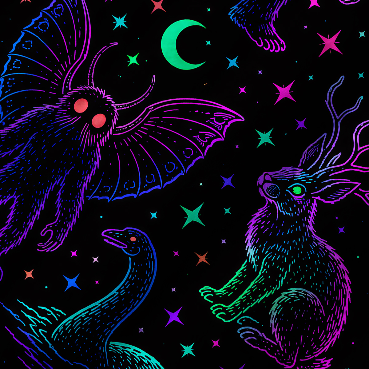Purplehecate Neon Cryptid Creatures Fuzzy Crewneck Sweater