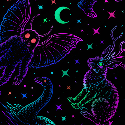 Purplehecate Neon Cryptid Creatures Fuzzy Crewneck Sweater