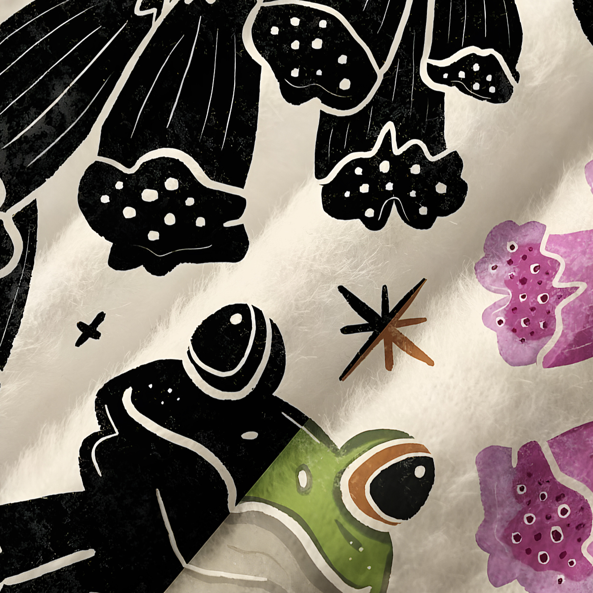 Purplehecate Dual-Tone Frog Garden Fuzzy Crewneck Sweater
