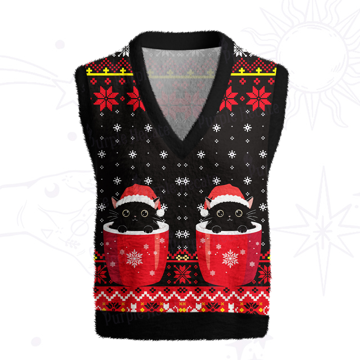 Purplehecate I like Cats And Coffee Ugly Sweater Vest