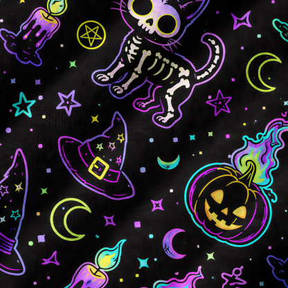 Purplehecate Neon Halloween Skeleton Cat Ugly Sweater Vest