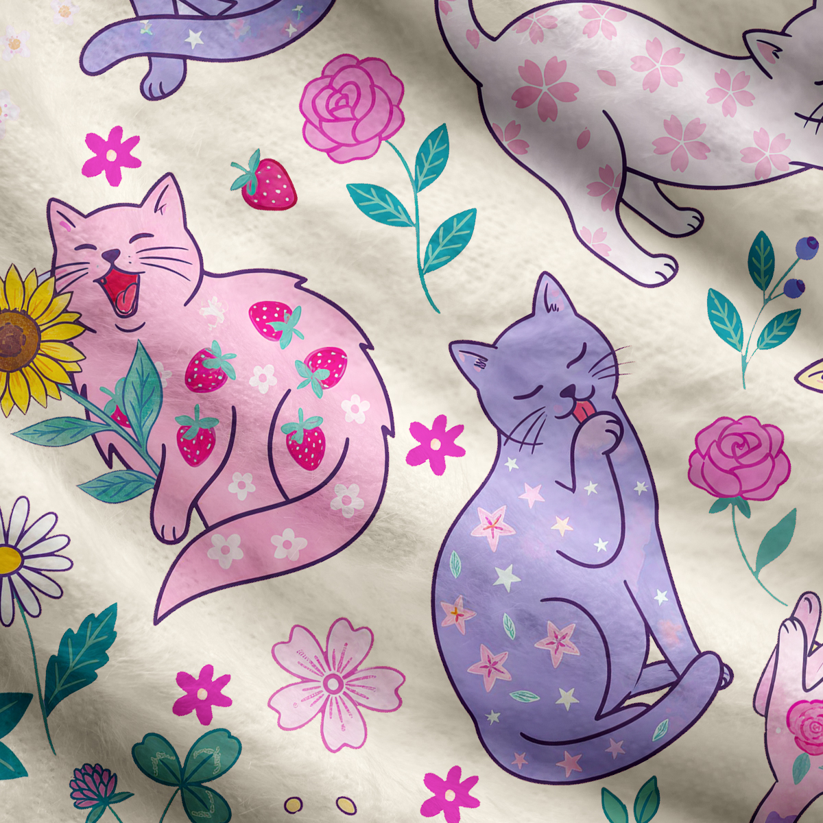 Purplehecate Lazy Day Garden Cats Ugly Cardigan Sweaters