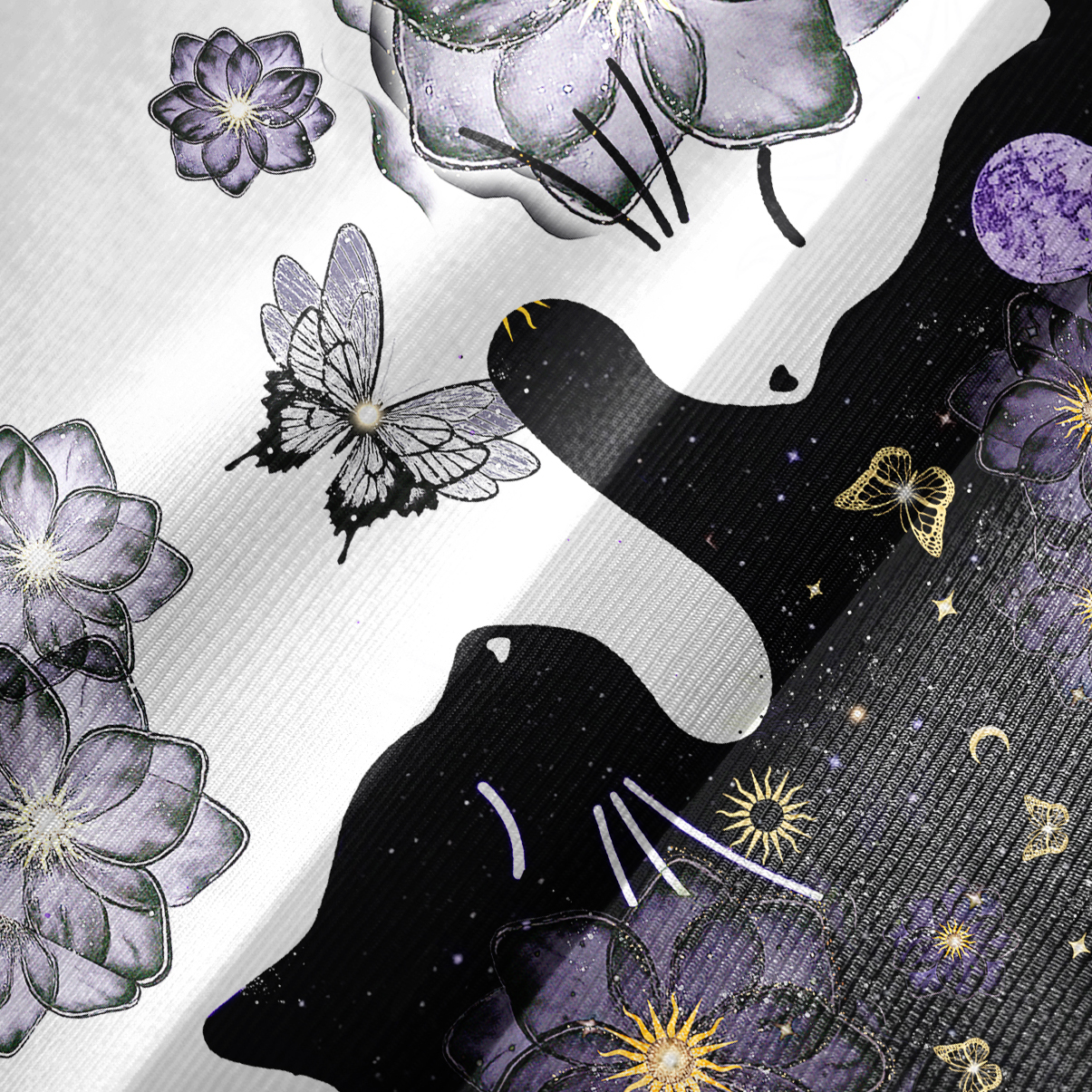 Purplehecate Starlit Cats & Butterflies Bell Sleeve Dress