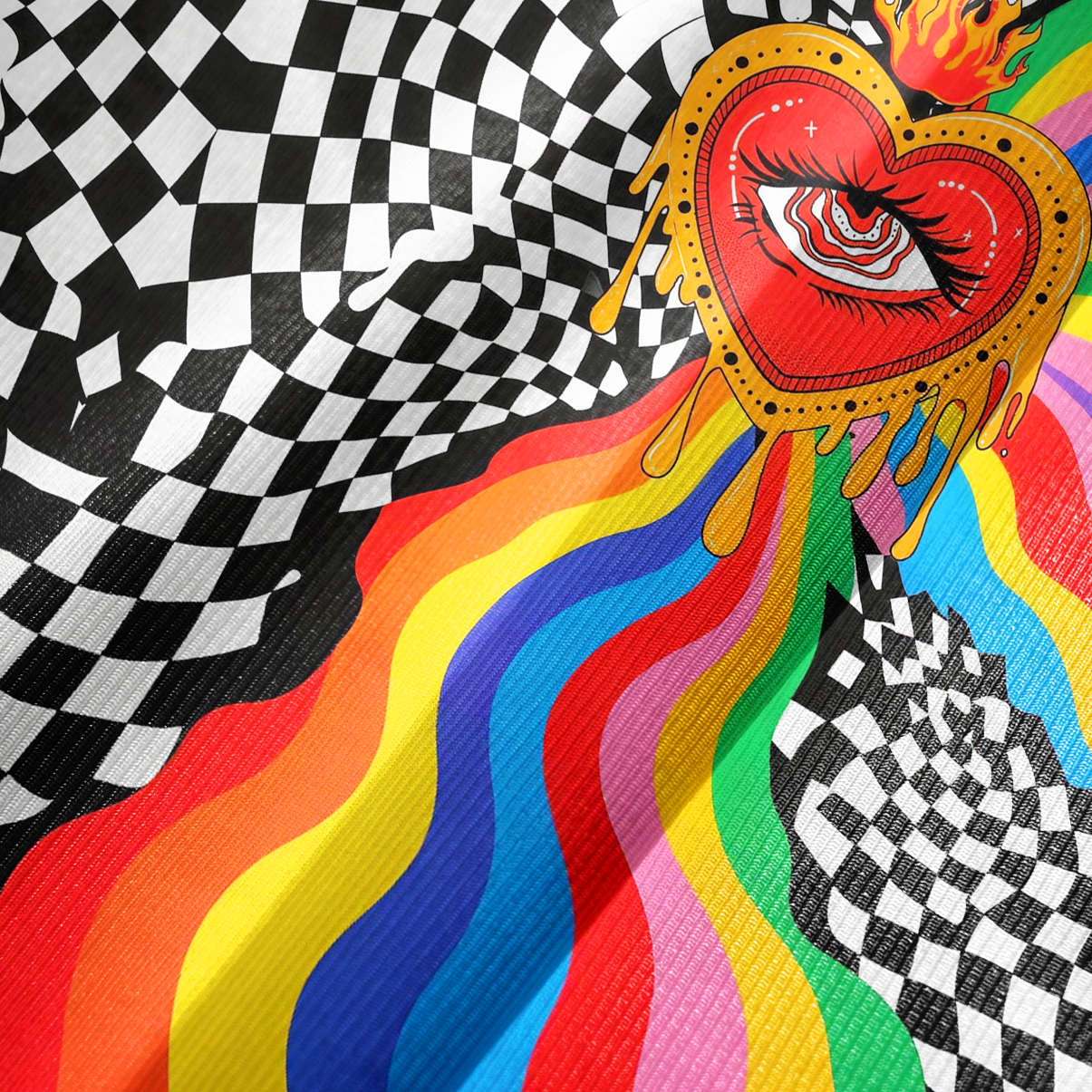 Purplehecate Trippy Rainbow Heart Eye Bell Sleeve Dress