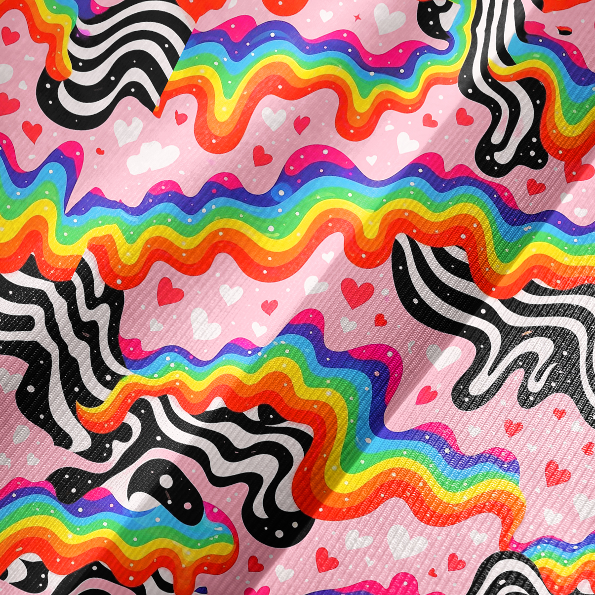 Purplehecate Groovy Melty Rainbow Hearts Wavy Bell Sleeve Dress