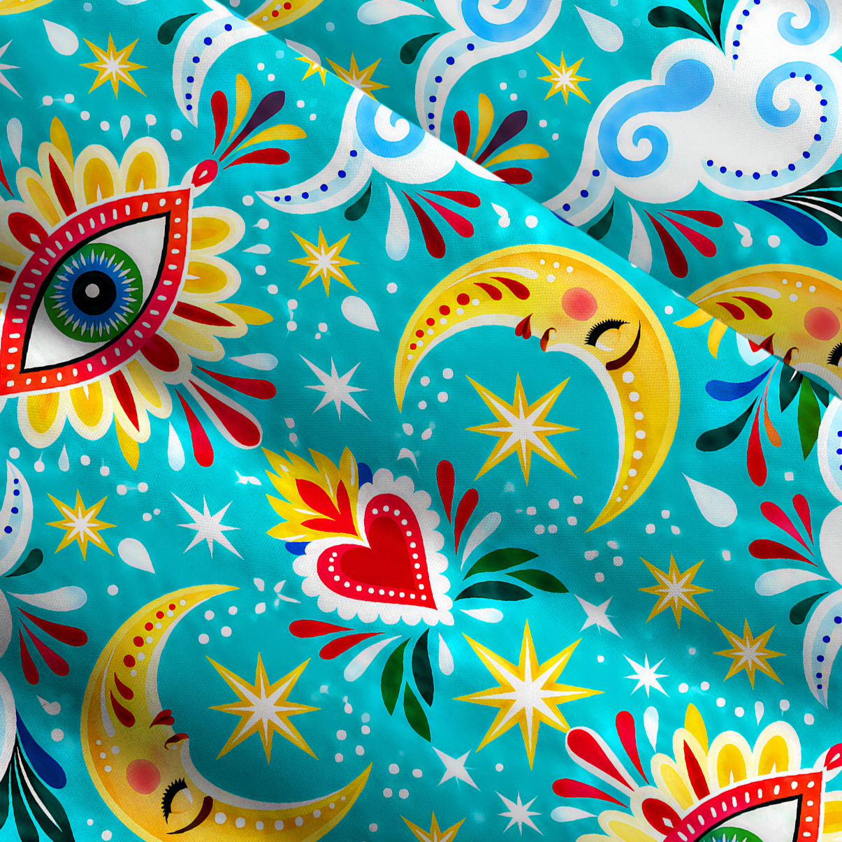 PurplehecateTurquoise Cosmic Hearts and Eyes Wide Straps Maxi Dress