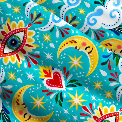 PurplehecateTurquoise Cosmic Hearts and Eyes Wide Straps Maxi Dress