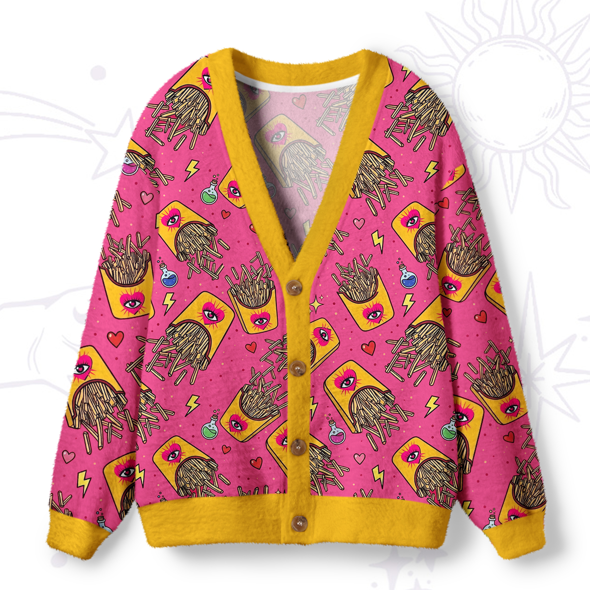 Purplehecate Magic Fries Box Ugly Cardigan Sweaters