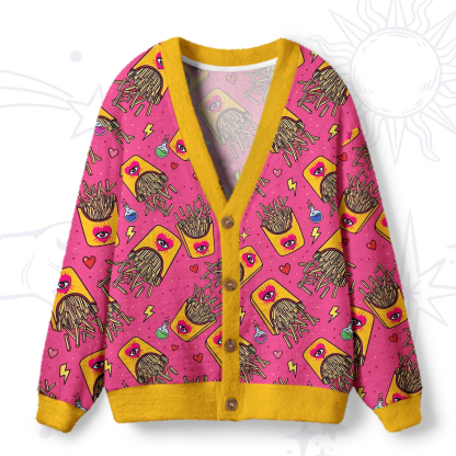 Purplehecate Magic Fries Box Ugly Cardigan Sweaters