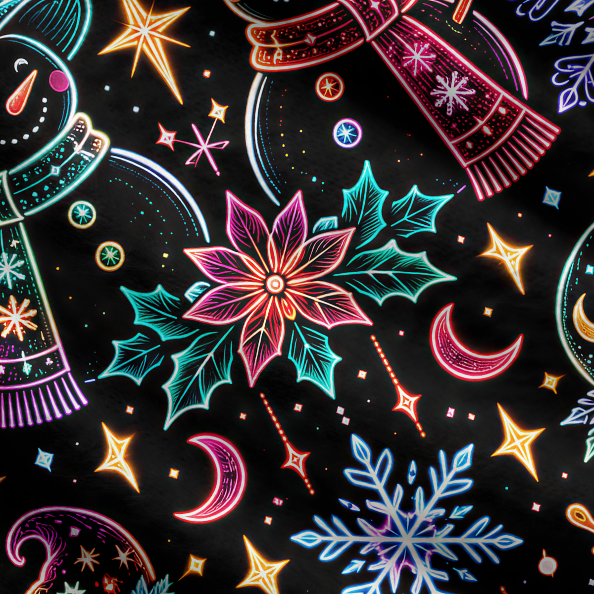 Purplehecate Neon Magic Snowmen Holiday Ugly Cardigan Sweaters