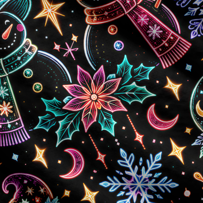 Purplehecate Neon Magic Snowmen Holiday Ugly Cardigan Sweaters