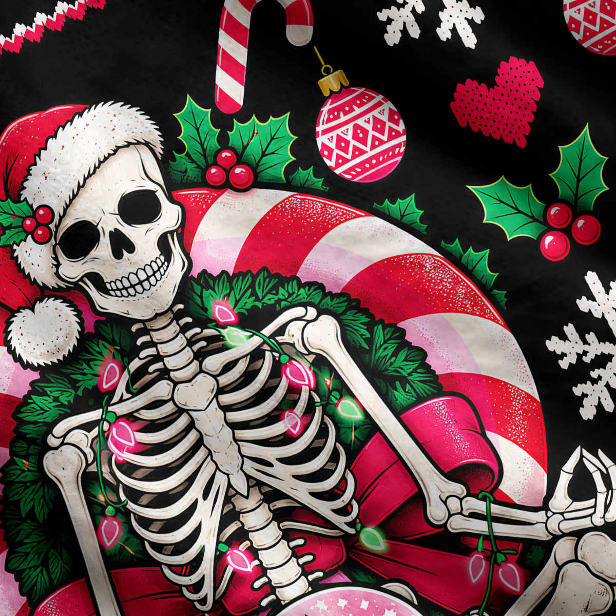 Purplehecate Meditating Skeleton Christmas Candy Ugly Cardigan Sweaters