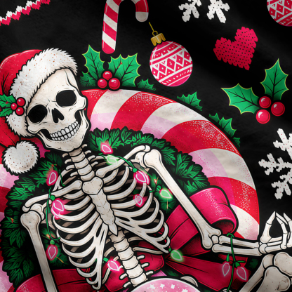 Purplehecate Meditating Skeleton Christmas Candy Ugly Cardigan Sweaters