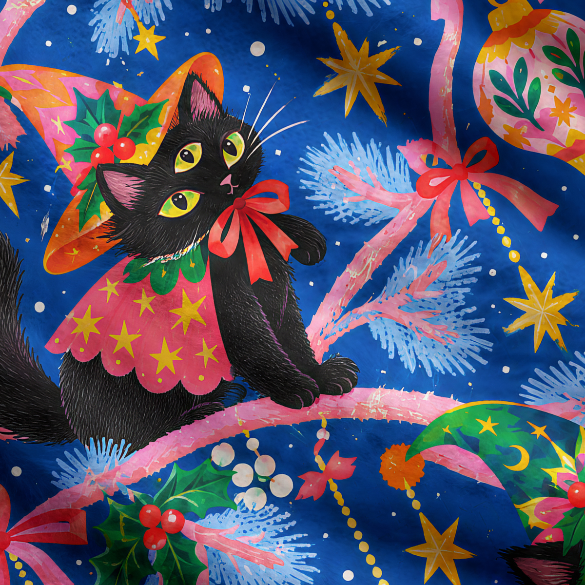 Purplehecate Enchanted Christmas Black Cat Ugly Cardigan Sweaters
