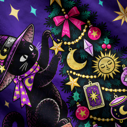 Purplehecate Black Cat Decorating the Christmas Tree Ugly Cardigan Sweaters