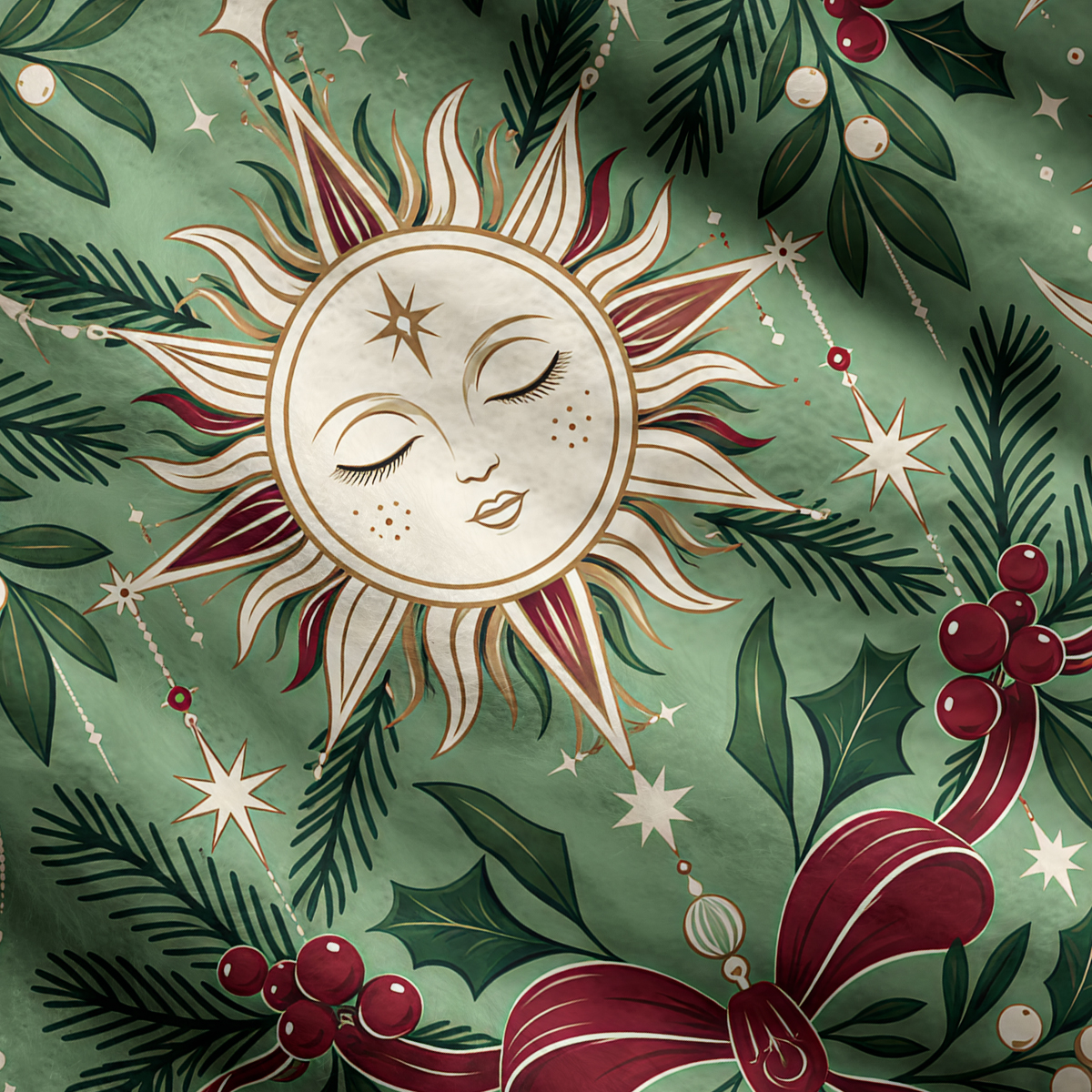 ]Purplehecate Green Starry Moon Christmas Wreath Ugly Cardigan Sweaters
