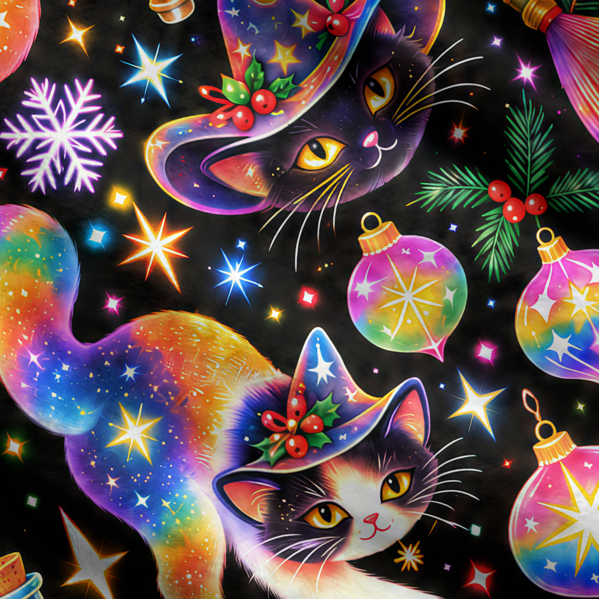 Purplehecate Rainbow Starlight Wizard Cat Holiday Ugly Cardigan Sweaters