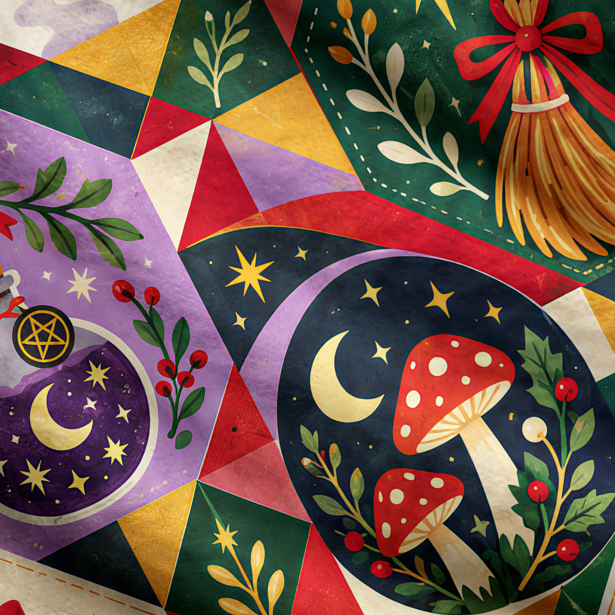 Purplehecate Christmas Magic Squares Patchwork Ugly Cardigan Sweaters