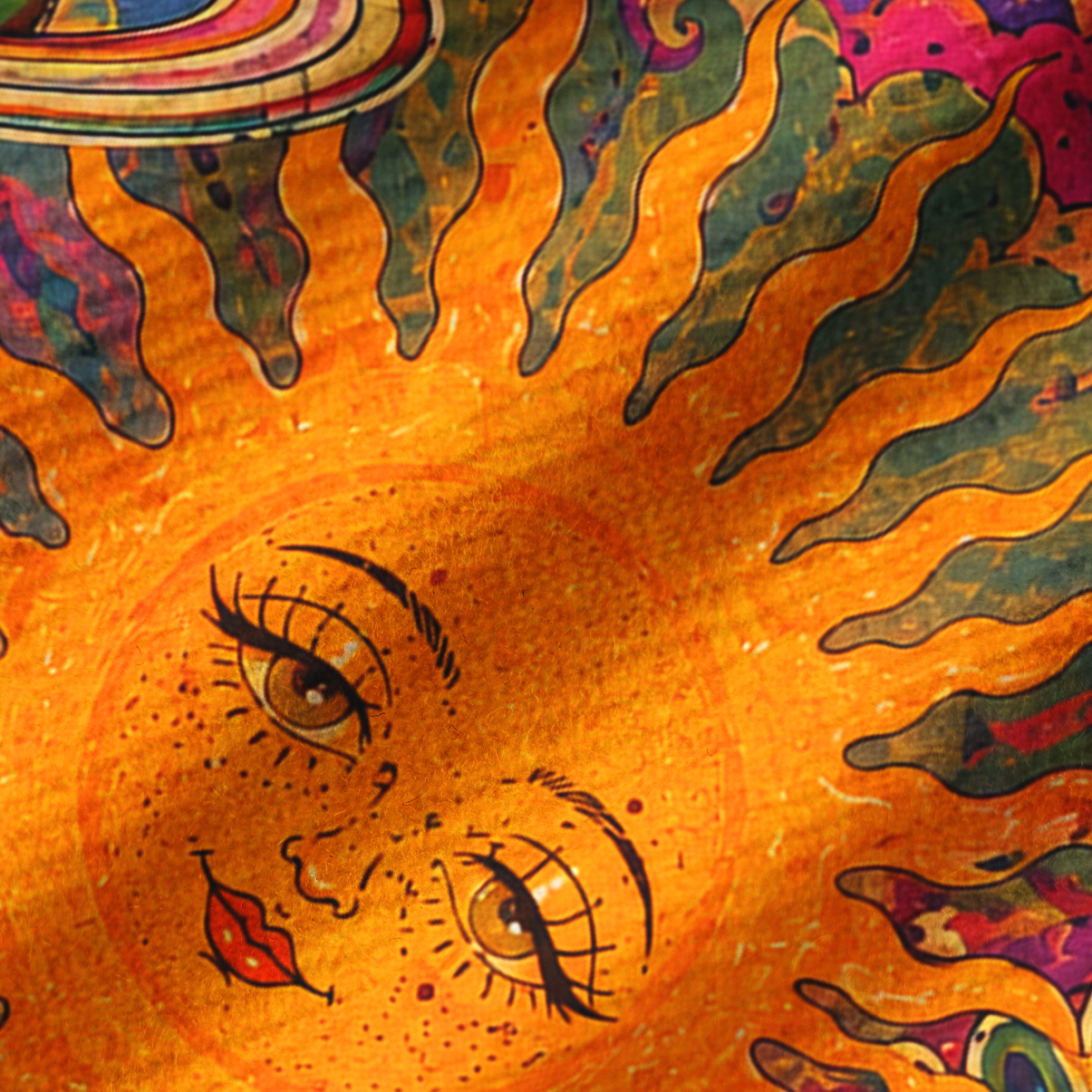 Purplehecate Psychedelic Sun Alien Trip Ribbed Knit Dress