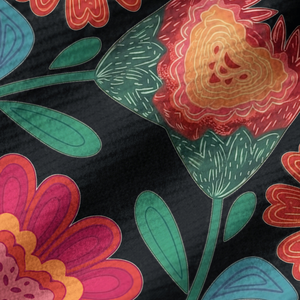Purplehecate Retro Bloom Folk Floral Ribbed Knit Dress