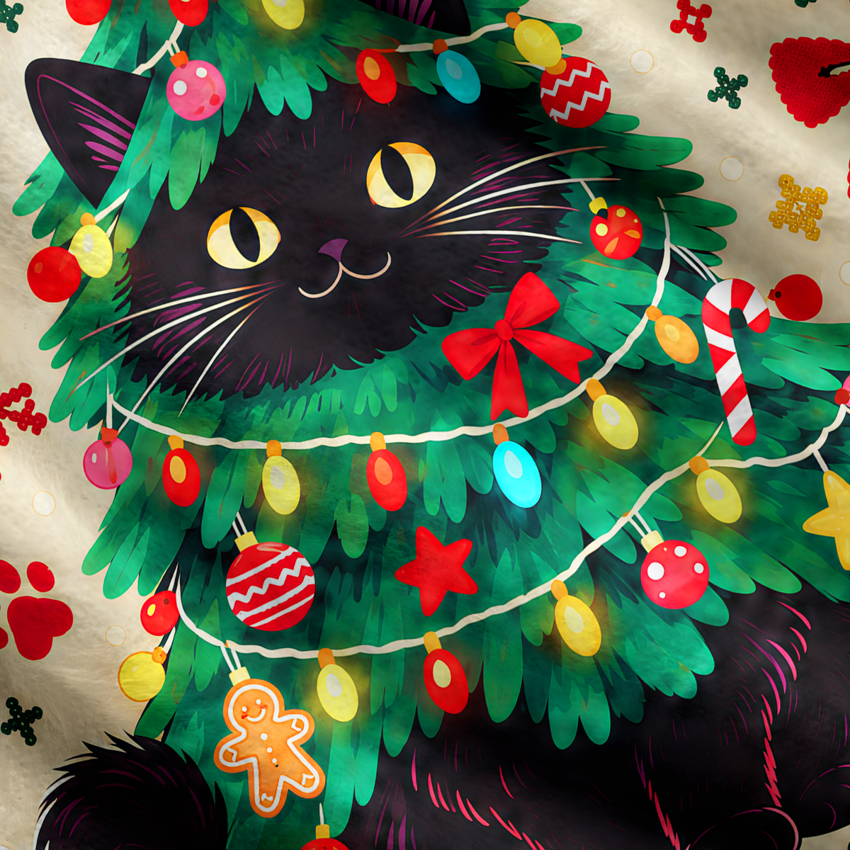 Purplehecate Fluffy Cat Christmas Elves Ugly Cardigan Sweaters