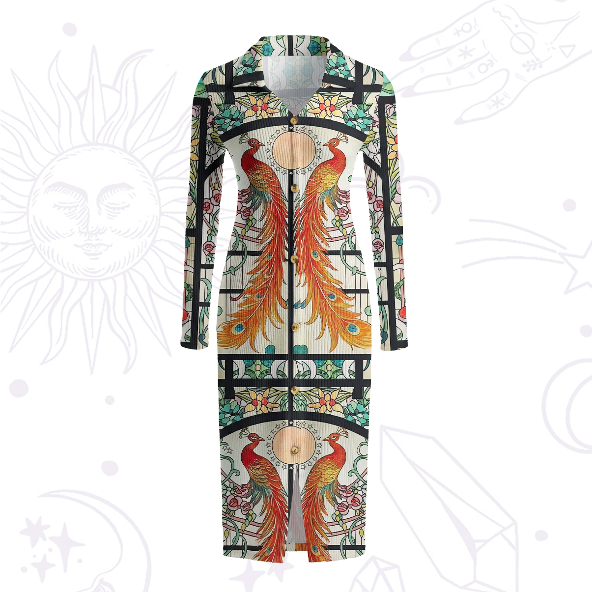 Purplehecate Mystic Peacock Stained Glass Ribbed Knit Dress