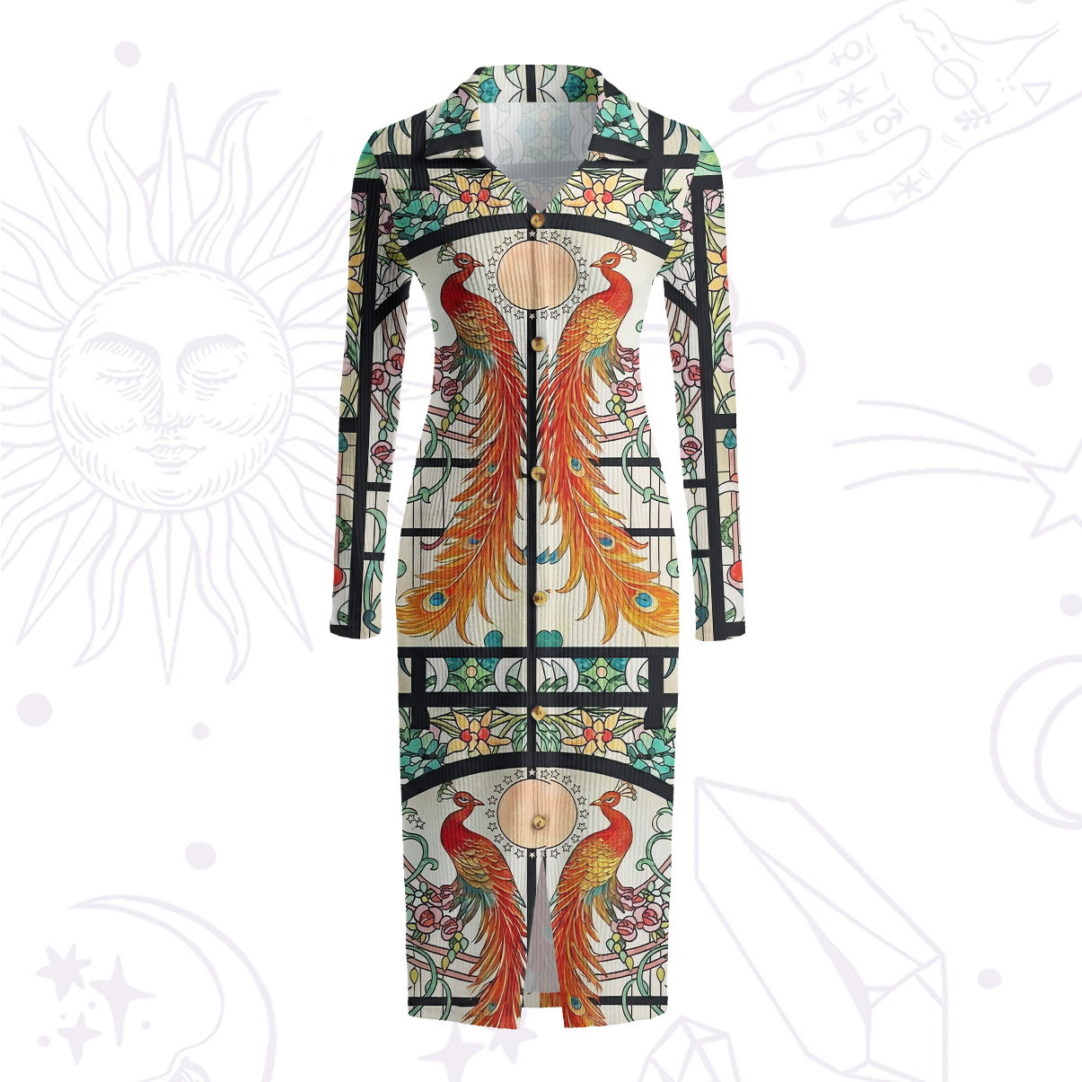 Purplehecate Mystic Peacock Stained Glass Ribbed Knit Dress