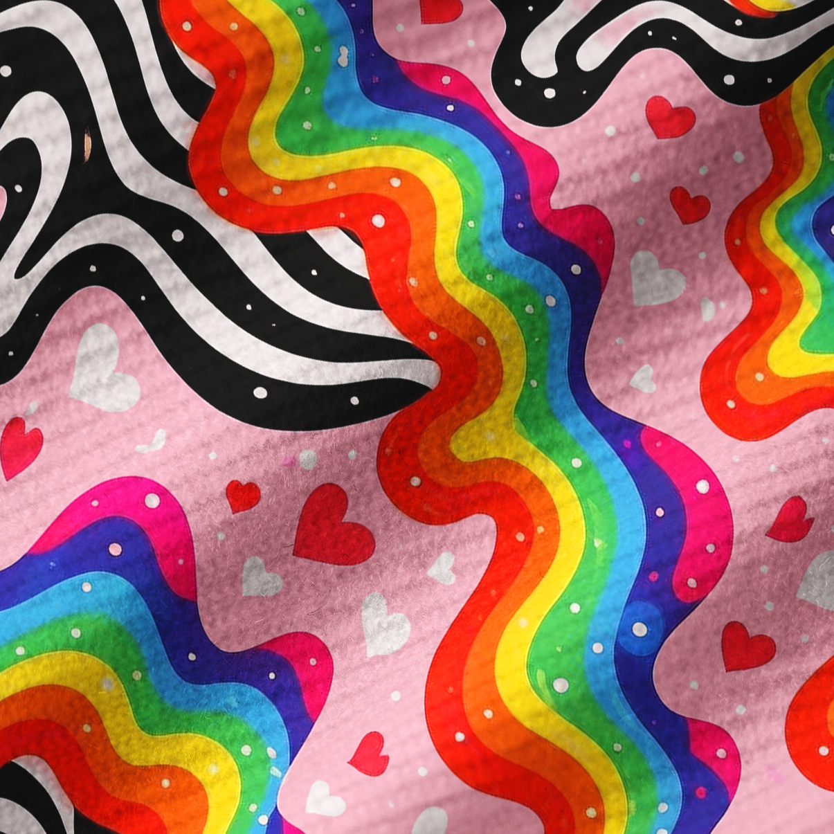 Purplehecate Groovy Melty Rainbow Hearts Wavy Ribbed Knit Dress
