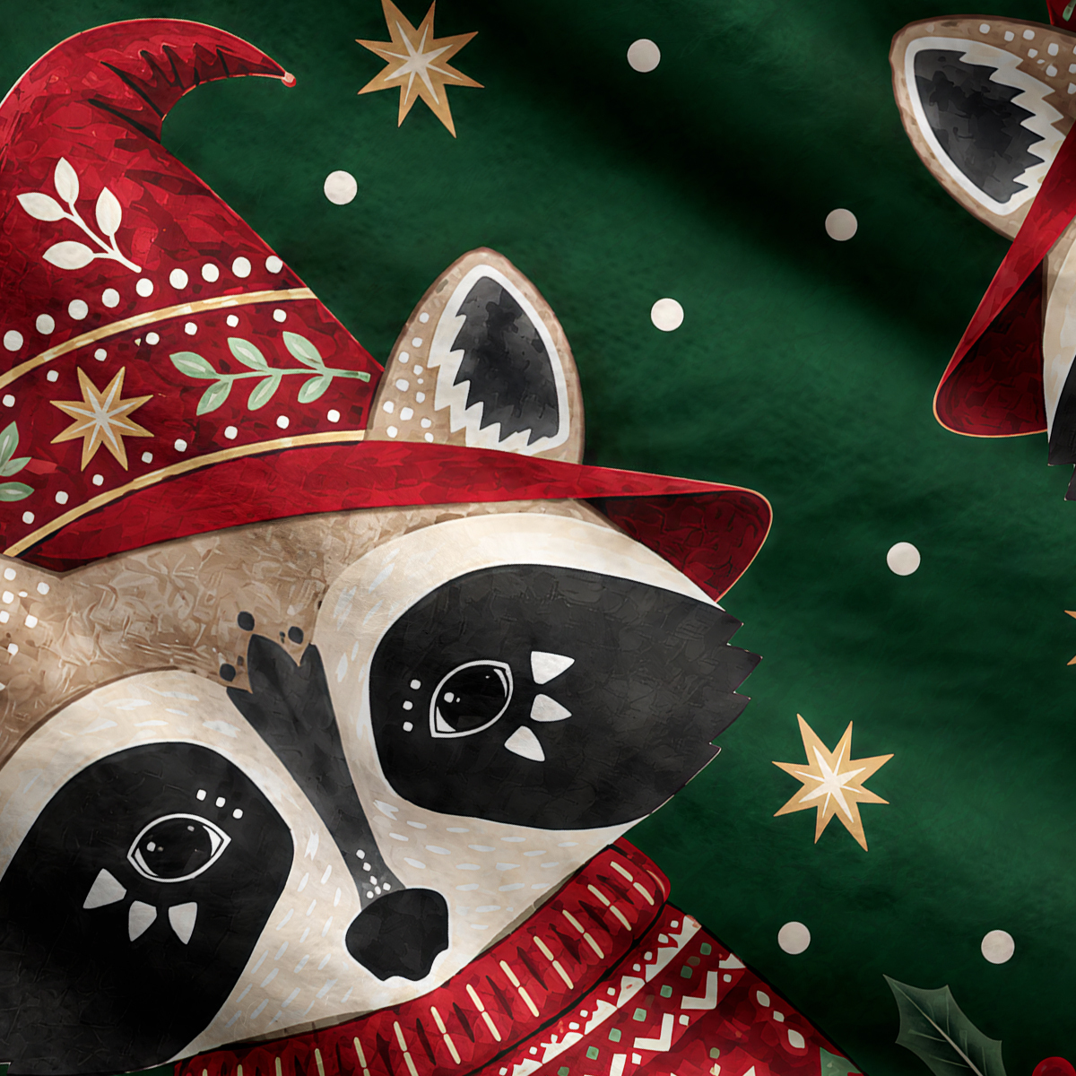 Purplehecate Forest Christmas Raccoon Ugly Cardigan Sweaters