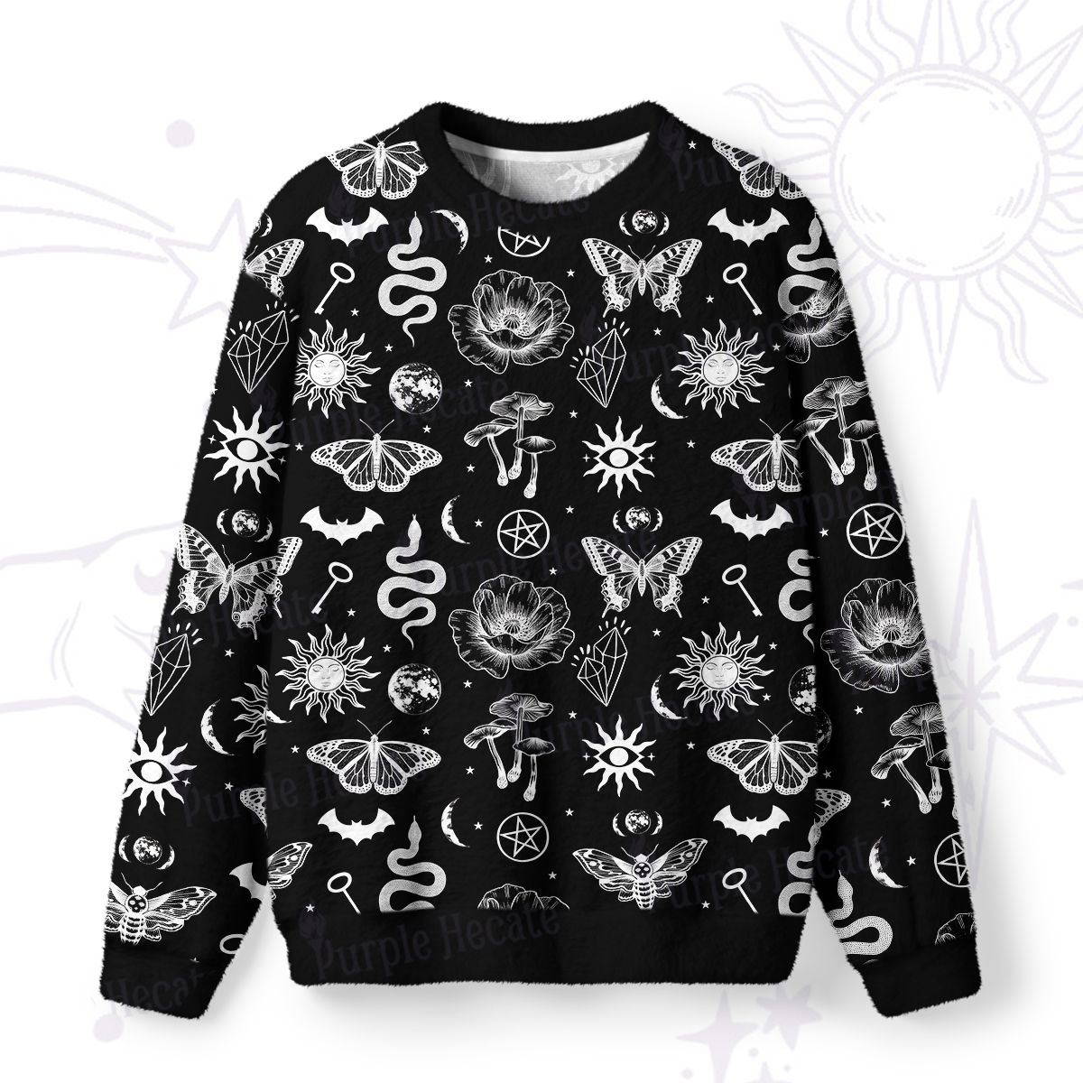 Purplehecate Occult Moth & Serpent Fuzzy Ugly Sweatshirt